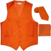 New Men's Formal Vest Tuxedo Waistcoat_necktie set stripes wedding prom Orange