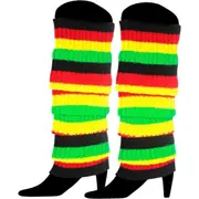 RAINBOW LEG WARMERS High Knitted Womens Neon Party Knit Ankle Socks 80s Dance - Indigenous Colours
