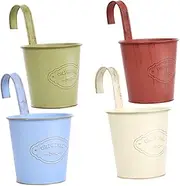 Abaodam 4Pcs Retro Iron Hanging Flower Buckets Small Decorative Planters for Balcony Home Decor Creative Vintage Style Plant Holders with Hooks for Use