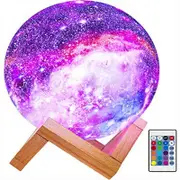 Nevenka Kids Night Light Rechargable Galaxy Lamp 16 Colors LED 3D Star Moon Light with Wood Stand and Remote Control