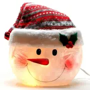 Stony Creek Holiday Glass Light Rosy Cheek Snowman Pom Beanie Hat 9" Tall SSX61C