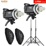 2X Godox MS300 Compact Studio Flash Strobe + 95cm Grid Softbox + Light Stand