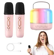 Karaoke Speaker - Small Speaker Microphone Set,Sound Box with 360° Colorful Atmosphere Light, Singing Machine for Kids Adults