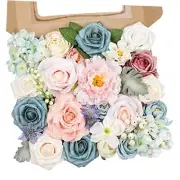 Artificial Flowers Combo Silk Mix Peony Rose Hydrangea Daisy Fake Blue Pink