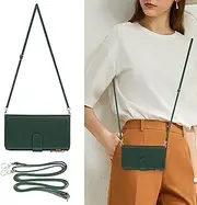 Cavor for iPhone SE 2020/ SE 2022/7/ 8 Case 4.7 inch PU Leather Folio Flip Wallet Back Cover Magnetic Case with Long Shoulder Lanyard Zipper Coin Purse 9 Card Holder Kickstand Wristlet Strap-Green