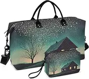 [ZRYSMY] Duffel Bag for Traveling, House Tree Dots Travel Bag Gym Bag, with Multiple Interior Pockets Shoulder Weekender Bag for Women Men with Toiletry Bag 20.5L x 1.9W x 13.8H, Multi-Colored, one size