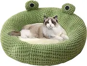 Frog Cat Bed Long Plush Winter Autumn Thermal Cute Cartoon Non-Slip Pet Bed Detachable Insert Soft Dampproof Cat, Round Frog