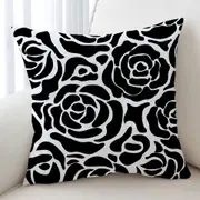 Black and White Roses Pattern Cushion Cover