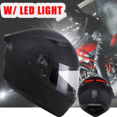 Matte Black Modular Snowmobile LED Helmet Full Face Double Shield Dual Adult DOT