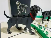 ORIGAMI POP CARDS Black Labrador Pop Up Greeting Card Happy Birthday Puppy LOVE
