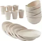 18Pcs Wheat Straw Dinnerware Set - Unbreakable Reusable Kitchen Cups Plates Bowl