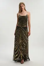 Petite Premium Mirrored Crystal Embellished Woven Prom Dress