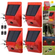 Outdoor Solar Motion Sensor Alarm with Remote Control, 129Db Sound Light Alarm