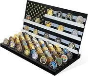 DecoWoodo 11 Rows Wooden American Flag Challenge Coin Display Stand, Black