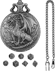 Humdcdy Center Number Dice Pocket Watch Case,Dragon Design Pocket Watch Shell with Dice Set - 7 Dices Pocket Watch Shell Case Set for Friends, Family
