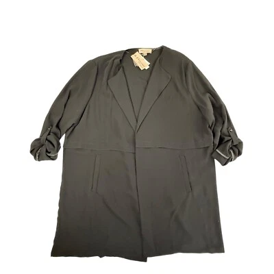 NEW Philosophy Open Front Lightweight Jacket Roll Tab Sleeve 2X Black Lagenlook