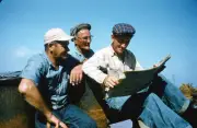 Workers on the tugboat Orleans relax on the tug in New Orleans 1957 Old Photo