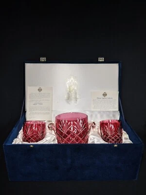 Faberge Odessa Ruby Red Crystal Ice Bucket and Glasses NIB