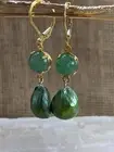 Natural Green Jade And Genuine Green Baroque Pearl In Drop Down Earrings