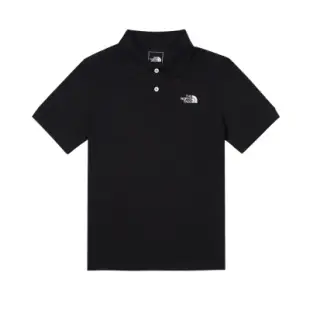 【THE NORTH FACE】The North Face北面男款黑色品牌LOGO舒適立領短袖POLO衫｜87UXJK3-S