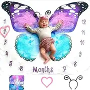 Baby Monthly Milestone Blanket Girl Butterfly Month Age Photo Photography Backdrop Newborn Girls Props Fleece Marker Headband New Moms