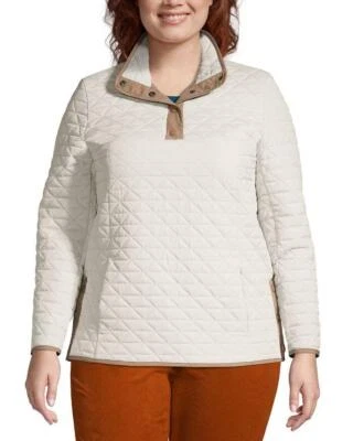 LANDS' END Plus Size 2X, 3X Insulated Quilted Snap Neck Pullover NWT $130
