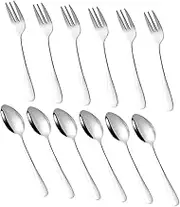 IWOWHERO 12pcs Stainless Steel Teaspoons and Dessert Forks Mini Cutlery for Coffee Cake Salad and Appetizers Elegant Dining Gatherings and Parties