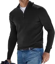 [lexiart] Men's Quarter Zip Sweater Casual Mock Neck Pullover Ribbed Knit Polo Sweater