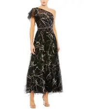 Mac Duggal Two Tone One Shoulder A Line Dress