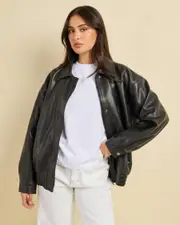 [Ava And Ever] Ava And Ever Women's Maverick Faux Leather Bomber Jacket in Vintage Black Size 6 6 Vintage Black