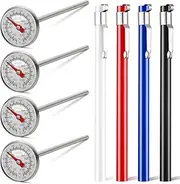 Xuhal 4 Pieces Stainless Steel Kitchen Thermometer Immediate Read Pocket Thermometer 1 Inch Dial Food Thermometer with 4 Pcs Sleeves for Milk Frothing Oven Meat Cooking Probe Water Grill Coffee BBQ