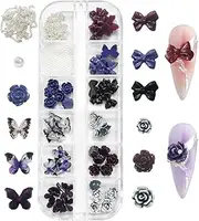 WELANE Rose Nail Ornaments, 3D Flower Bow, Butterfly Resin Nail Art Accessories for Nail Art Decoration (12 Kind)