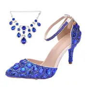 Nevenka Sparkly Diamond High Heels 7.5cm Pointed Toe Sandals for Wedding-Blue