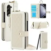 Phone Case For Samsung Galaxy Z Fold 6 Z Fold 5 Z Fold 4 Z Fold 3 Back Cover with Stand Holder Magnetic with Lanyard Retro TPU PU Leather
