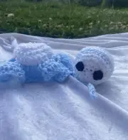 Handmade Crochet Blue And White Dog/cat Hat With Matching Chew Toy