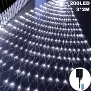 White Light Solar Powered Outdoor Christmas Net Lights 200LED Mesh String Lights