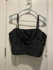 NWT Bloomingdales Aqua Cotton black CropTop SZ L wear under blazer or over shirt