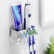 YAYINLI Toothbrush Holders - Wall Mounted Toothpaste Holder for Bathrooms, Stainless Steel Tooth Brushing Holder Shower Electric Tooth Brush Head Holder Organizer Storage Brushed Nickel Silver
