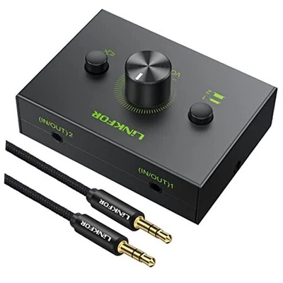 Stereo Audio Selector Box with 3.5mm Audio Cable Support 1 in 2 2 Ports 3.5mm