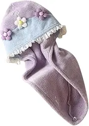 VICASKY Absorbent Hair Drying Cap for Women Cute Flower Design Fleece Towel for Quick Drying Lightweight Portable Hair Hat for Travel Daily Use