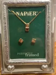 Lovely Napier Vintage Perfectly Framed Necklace Purple Rhinestones & Earrings