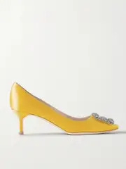 [Manolo Blahnik] Manolo Blahnik - Hangisi 50 Crystal-embellished Satin Pumps - Yellow - IT40 IT 40 Yellow