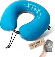HIKENTURE Travel Pillow, Ultralight Inflatable Neck Pillow, Fully Inflated in 3 Breaths, Ergonomic Travel Neck Pillow for Airplane & Car, Portable Flight Pillow with Adjustable Softness(Blue)