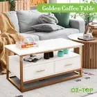 Modern Coffee Table Storage Shelf Table Cabinet with 2 Drawers Golden