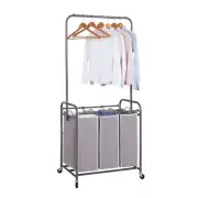 STORAGE MANIAC 136L Laundry Sorter with Hanging Bar, Portable, Removable Laun...