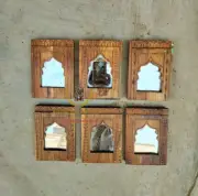 Wood Frame Antique Reclaimed Indian Bleach Frame Mirror, Hand Carved Wooden Art
