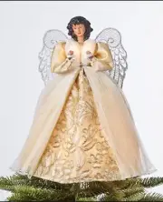 Holiday Lane 10-Light Angel Tree Topper with Gold Dress & Silver Wings