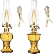 Emergency Chamber Oil Lamp with 2/4 Wicks for Indoor Use 13 Inch Kerosene Lamp w/Hurricane Glass Tabletop Clear Hurricane Lamp Rustic Kerosene Lantern for Home Emergency Lighting Oil Lantern