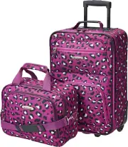 2 Pc Luggage Set, Purple Leopard (Purple) - F102