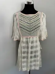 NWT Free People Golden Age Blouse Size XS Embroidered Peasant Top Ivory $148 NEW